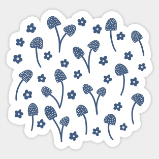 Autumn forest mushrooms in blue Sticker